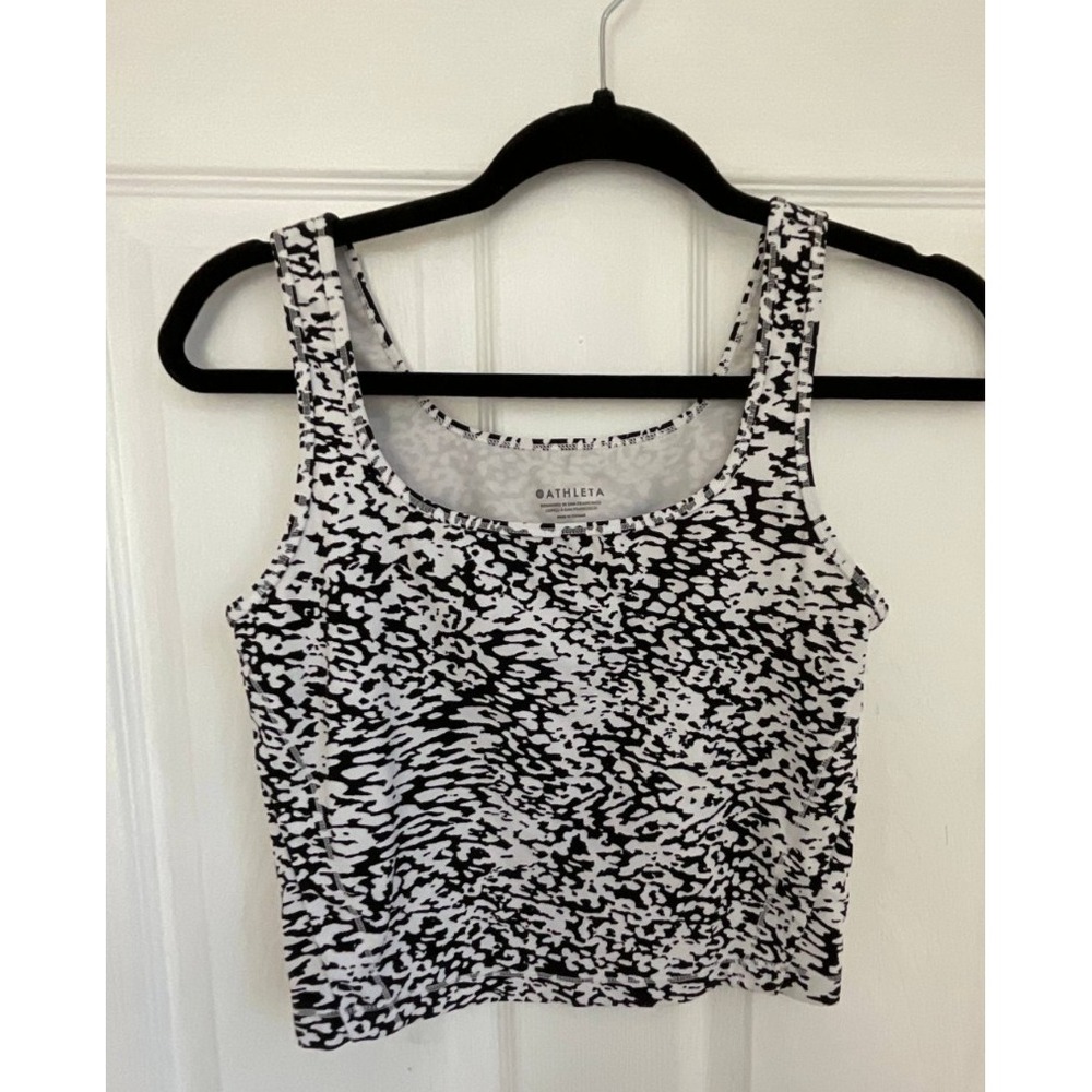 Athleta Shanti‎ Square Neck Crop Tank Top Women's Small Black White Square Neck
